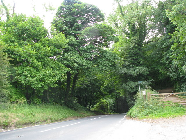The B4066 drops down the hill towards Uley
