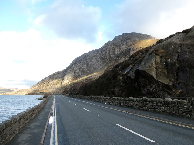 The A5 road in the Ogwen Valley below Tryfan