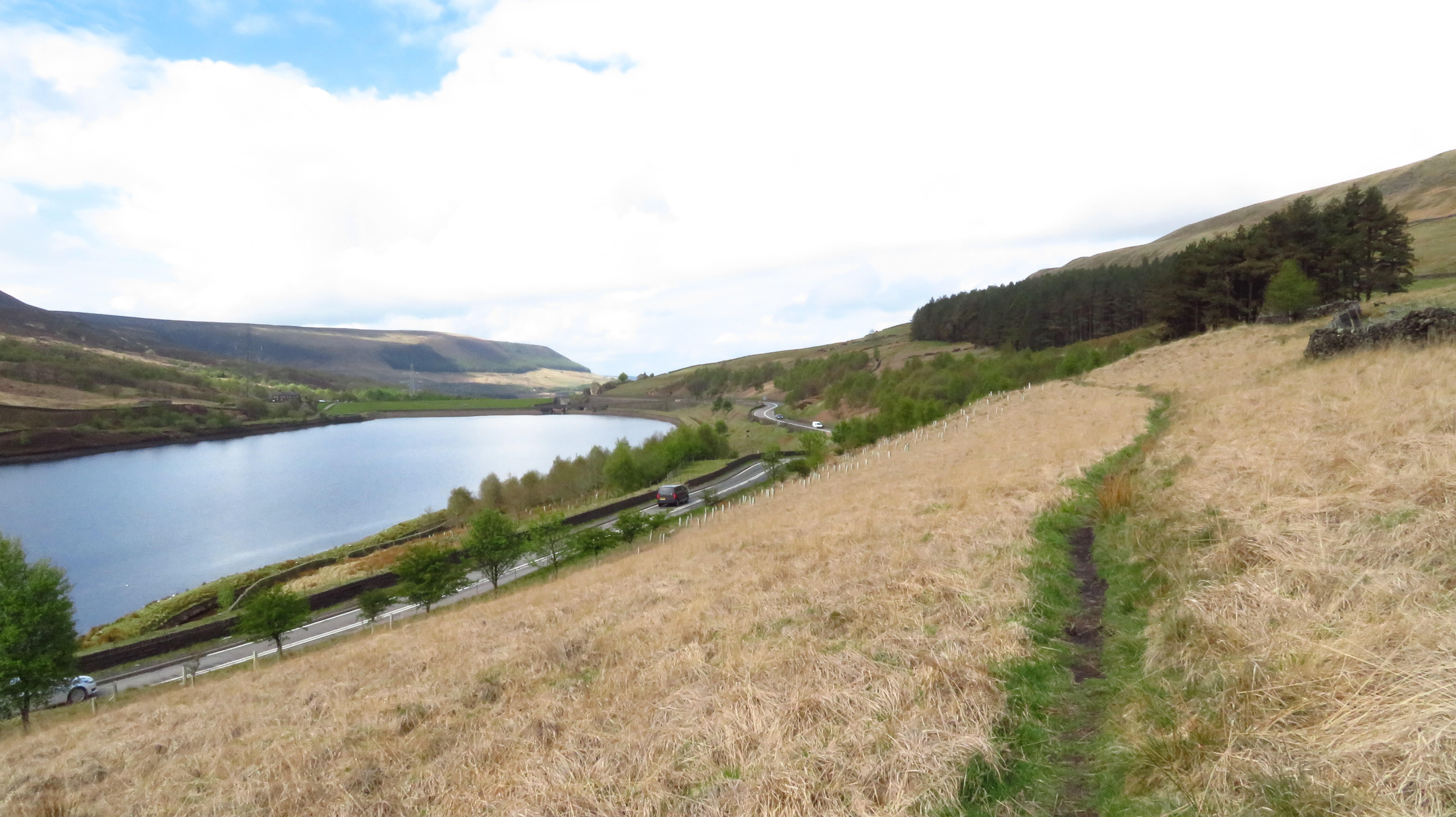 Concessionary path above A628 ^ Woodhead Reservoir — nearby Woodhead Reservoir (optional visit or landscape; not necessarily visible from the road)
