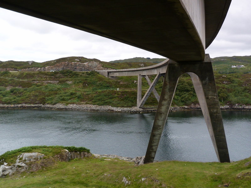 Kylesku Bridge — nearby shore view of the driven crossing